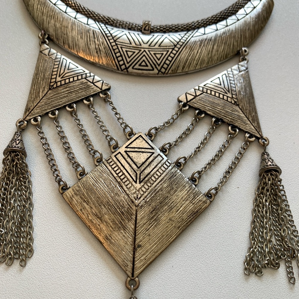 Silver Tone Aztec Princess Statement Necklace - image 3